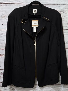 Anne Klein Black Moto Zip Jacket Gold Hardware NWT Plus Size 3X